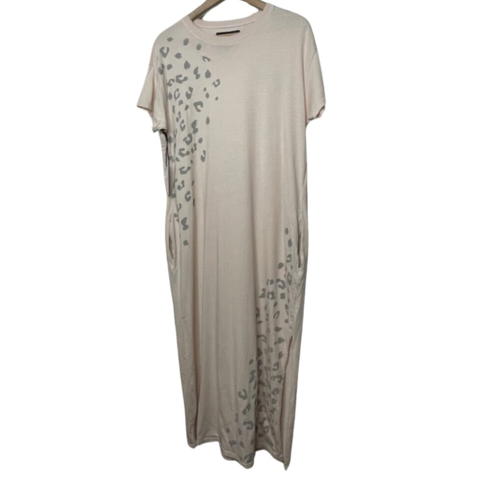 SPIRIT JERSEY | NWOT Short Sleeve Pale Pink Leopard Print Maxi Dress | Size S - Picture 5 of 11
